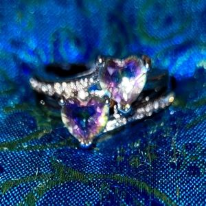 925S Double Heart Rainbow Ring